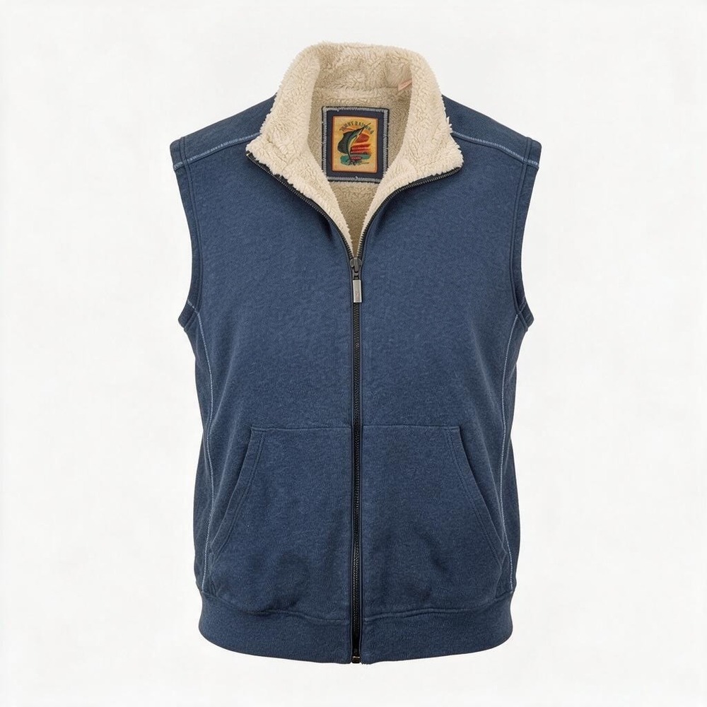 Tommy Bahama Relax Vest Men L Blue Sherpa Fleece Lined Cotton Full Zip #3038